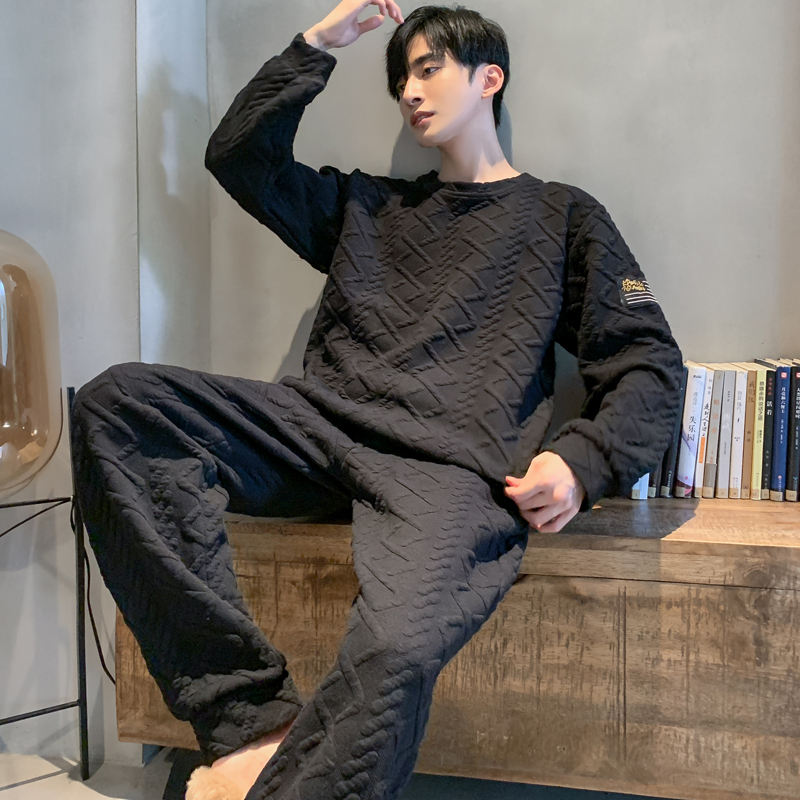 Air Cotton Men's Pajamas Autumn and Winter Thickened Pure Cotton Spring and Autumn Layered Men's Home Wear Set 2026 New Model