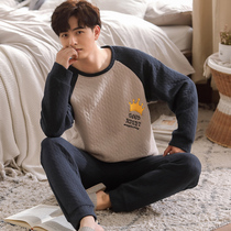Pajamas men Spring and Autumn thickened cotton sandwich cotton long sleeve home clothing men autumn and winter thin cotton set