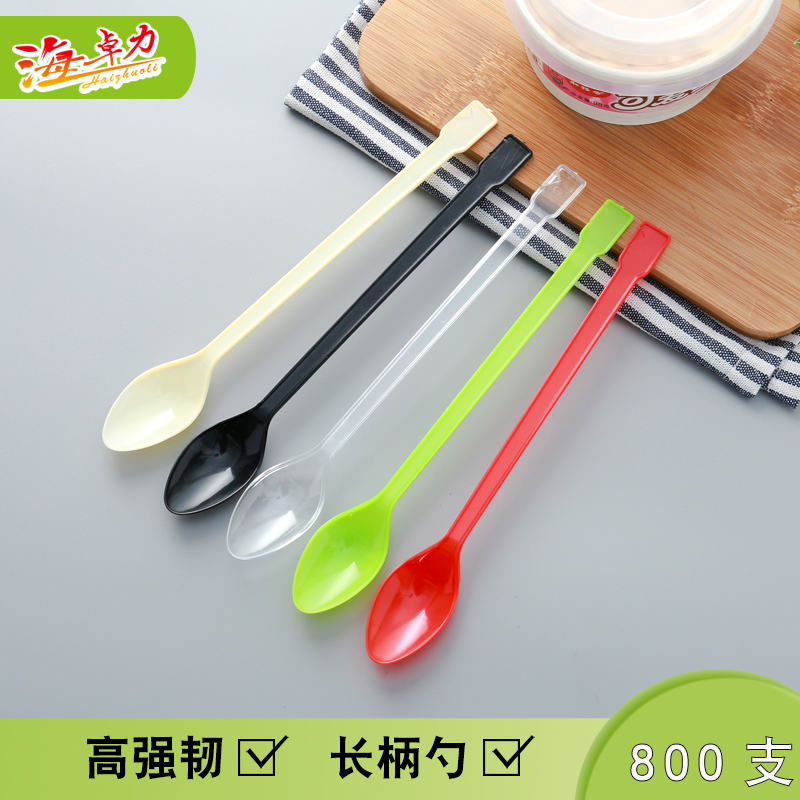 800 disposable with reclusive knife long handle ice spoon spoon fruit milk tea St. dei sweet plastic rubber ice cream spoon