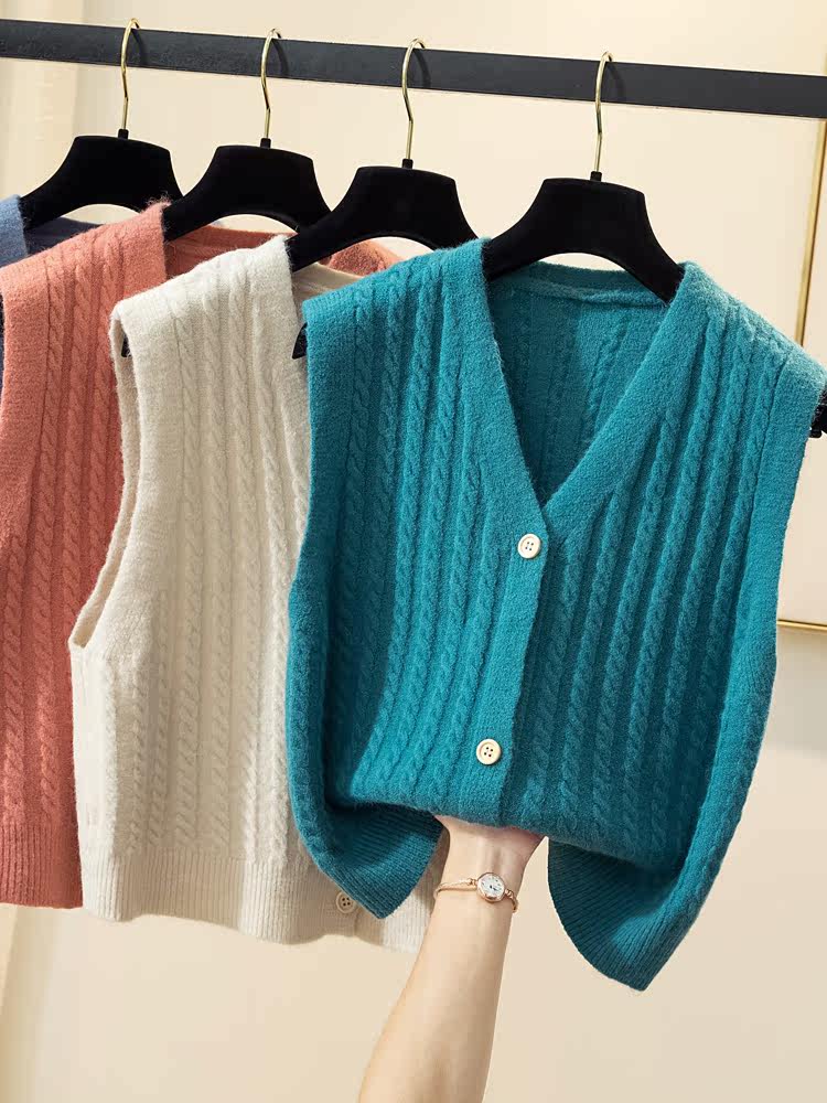 Early spring knitted top women's 2021 new sweater vest loose lazy wear girls ' autumn clothes early autumn jacket