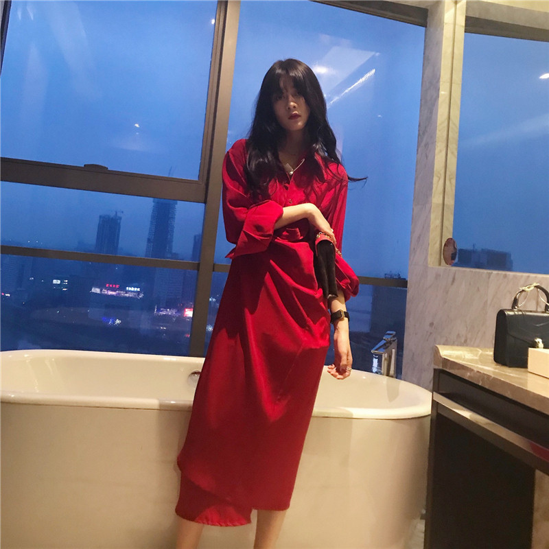 2021 spring new goddess temperament a variety of wearing asymmetric lapel design shirt style dress women's clothing