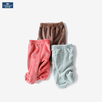 Yu Zhaolin Baby flannel trousers Boys warm pants Girls home pants Baby coral velvet thickened velvet