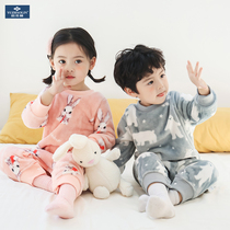 Baby pajamas spring and autumn coral velvet Childrens one-piece flannel winter home clothes plus velvet thickened baby sleeping bag female