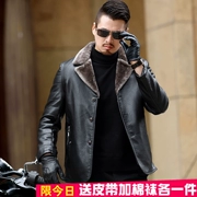 Yalu fur one leather jacket nam ngắn đoạn 2018 mùa đông mới cộng với nhung dày lông thú quần áo da nam