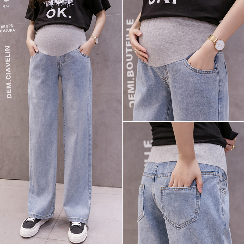 Maternity Pants Spring and Autumn High Waist Denim Belly Pants Autumn Tide Mom Loose Wide Leg Pants Mopping Pants Trousers Autumn and Winter