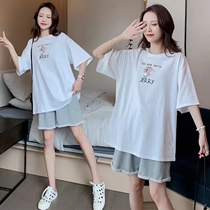 Pregnant Woman Summer Suit Casual Style Summer New Pure Cotton Short Sleeve T-shirt Loose cover shorts Two sets