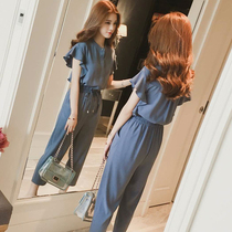  Tide brand 2021 summer new fat mm thin suit womens large size short-sleeved loose meat-covered t-shirt trousers two-piece suit