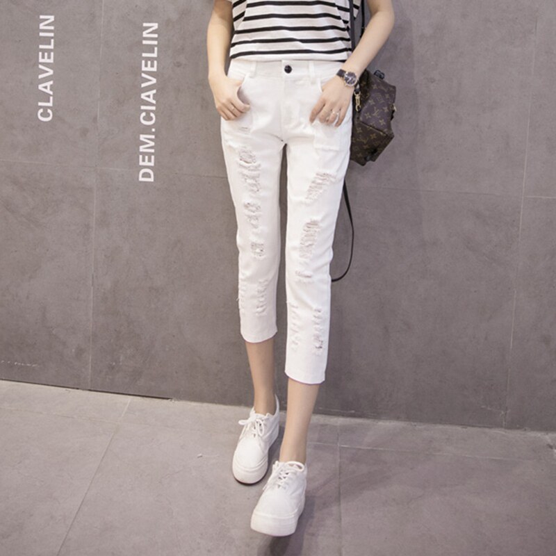 Tide card 2022 Summer new women's dress Han version Skinder 70% jeans individuality 100 hitch a hole beggar pants
