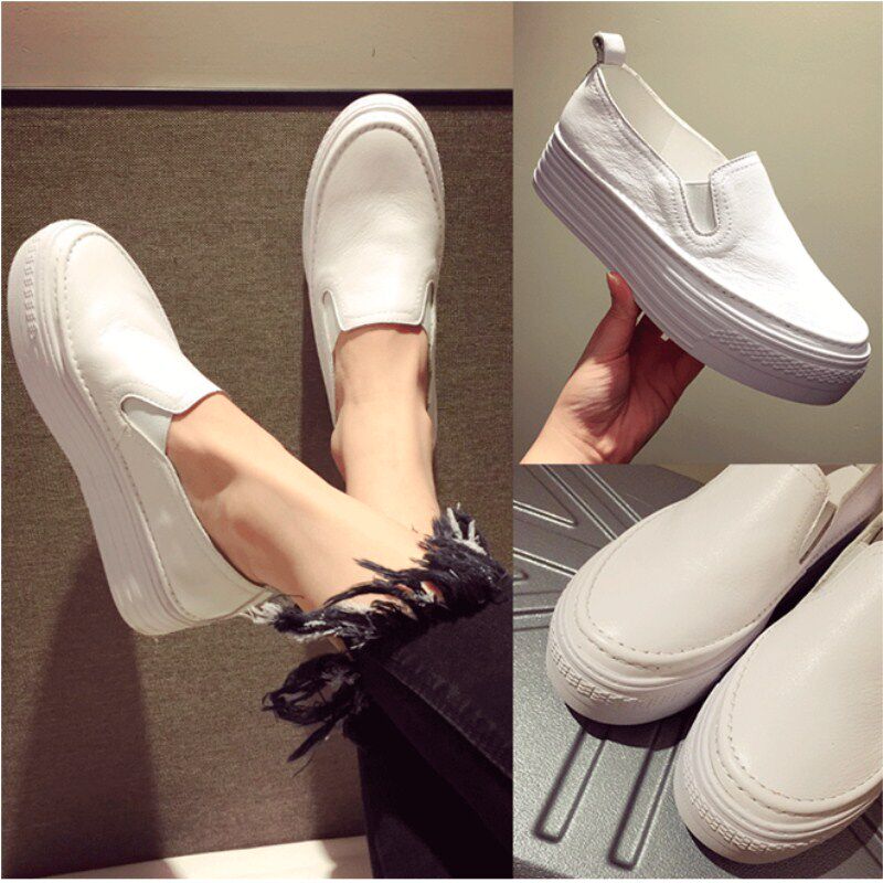 Hong Kong tide brand spring and autumn muffin shoes thick-soled small white shoes flat-bottomed leather loafers heightening shoes fashion women's shoes summer