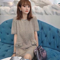  Skirt 2021 new trend brand summer temperament goddess fan waist thin short-sleeved light cooked socialite knitted dress