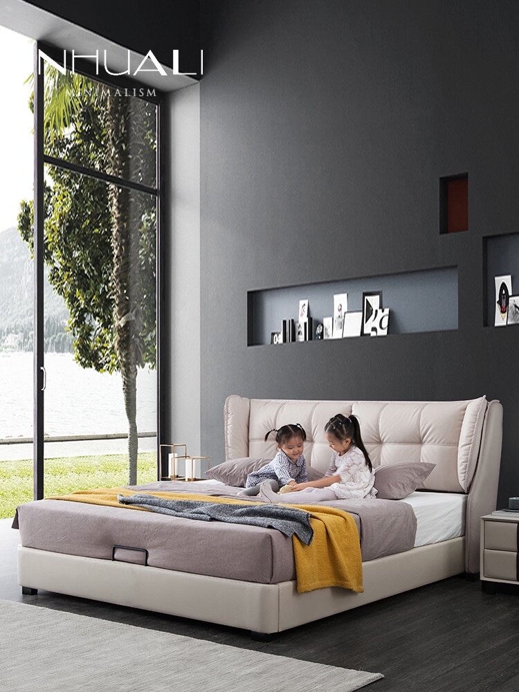 Nordic simple master bedroom leather bed Modern 1 8 meters 2 meters 2 2 meters widened two meters large bed Triple double leather bed