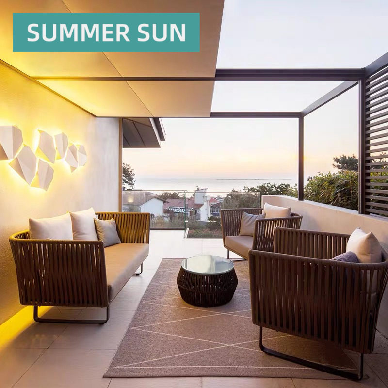 Outdoor casual rattan choreography sofa tea table combined outdoor balcony rattan chairs patio garden garden open-air rattan sofa furniture