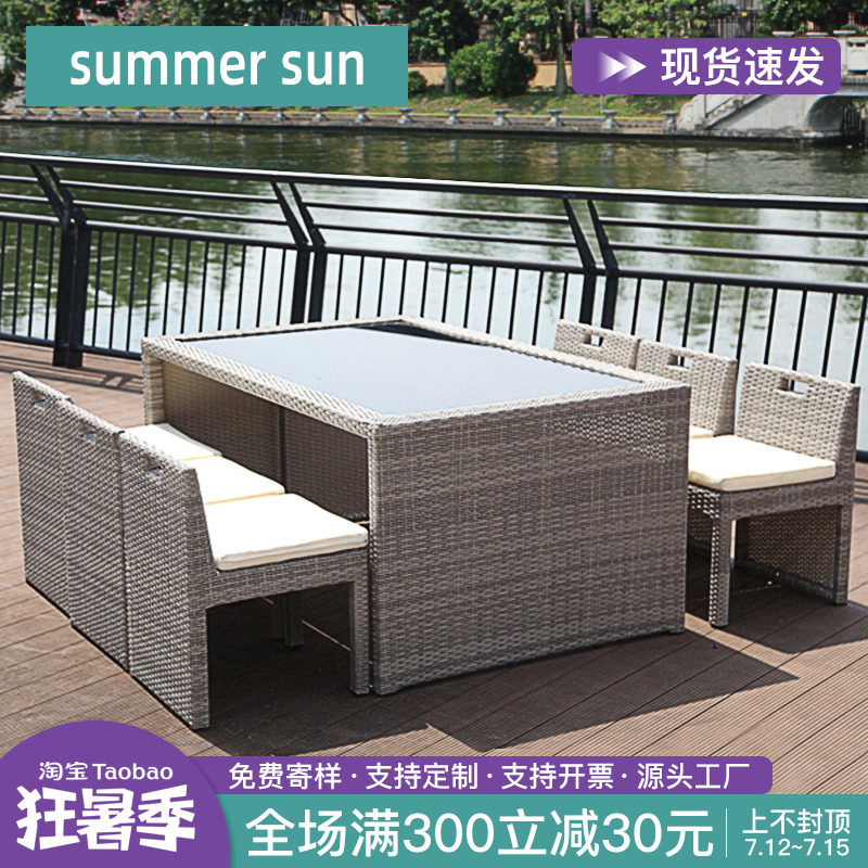 Creative Outdoor Terrace Terrace Villa Patio Balcony Casual Table And Chairs Combo Outdoor greenhouse dining table and table rattan chair combination