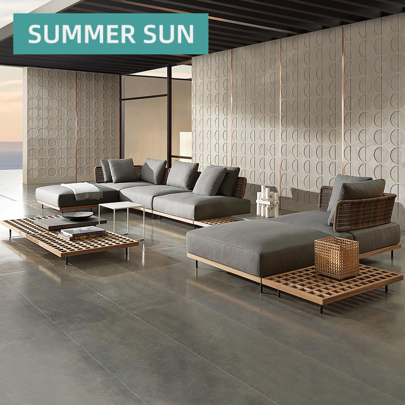 Nordic Outdoor Casual Rattan Chair Sofa Tea Table Combo Hotel Villa Outdoor Open Water Waterproof Sunscreen Furniture-Taobao