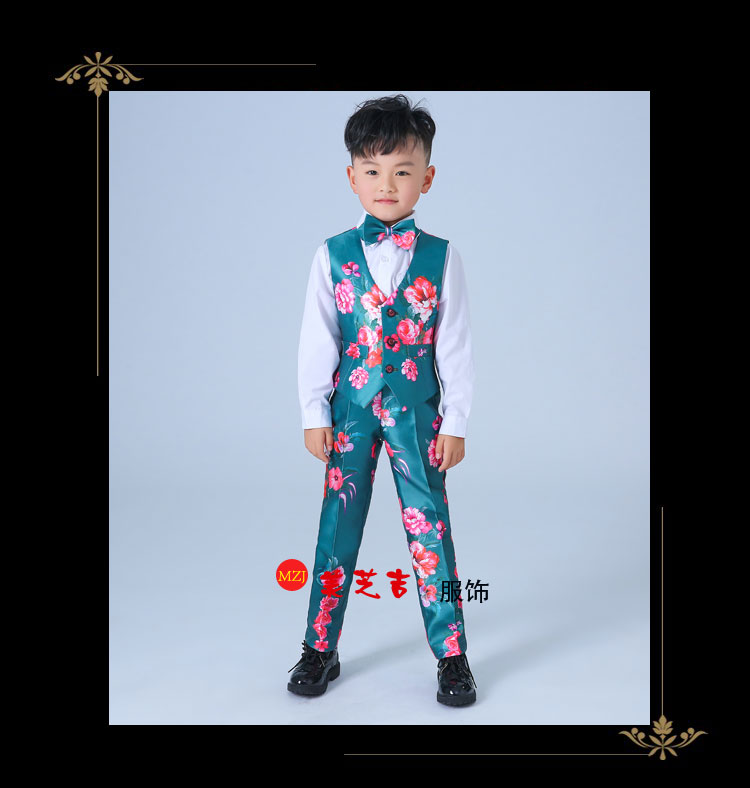 Tong t trạm chủ trang phục trang phục piano hoa cô gái ăn mặc cậu bé chủ nhà hiệu suất quần áo cậu bé phù hợp với set vest cao cấp 3 chi tiết cho bé trai