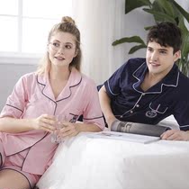 Shafitier couple pajamas womens summer short sleeve cotton set mens cotton simple casual summer home wear