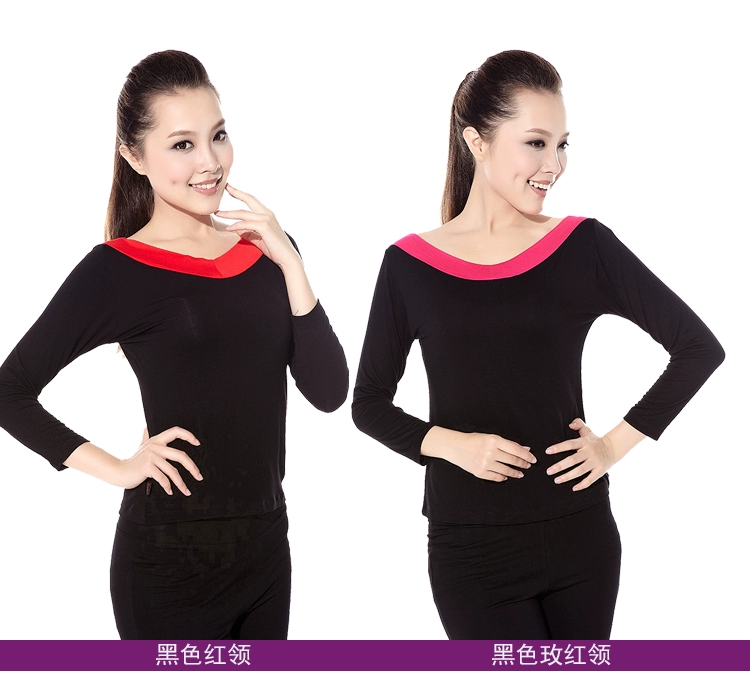 Khắc áo thun vuông v cổ thu và mùa đông áo thun dài tay trung niên tập trang phục khiêu vũ modal dance shirt - Khiêu vũ / Thể dục nhịp điệu / Thể dục dụng cụ giày múa có gót