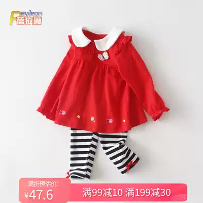 Female baby two-piece Western dress spring and autumn thin section 0-1-3 years old child princess clothes red baby autumn 2