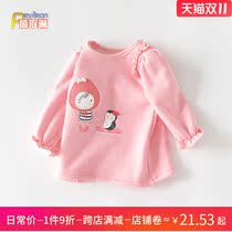 Broken clearance children autumn and winter womens baby base shirt clothes 0-1-2 years old baby long sleeve T-shirt plus velvet 3