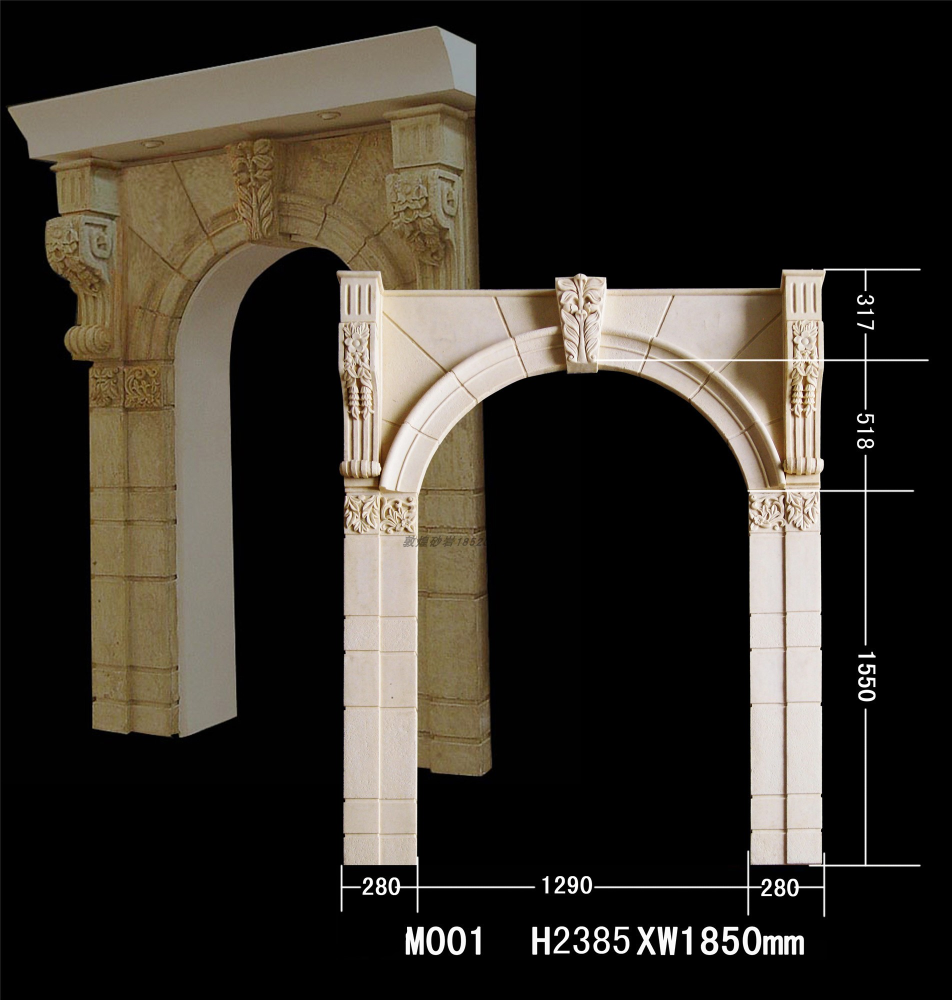 European-style villa Roman column line window cover beam support sandstone background wall fountain flower pot indoor and outdoor three-dimensional ornaments