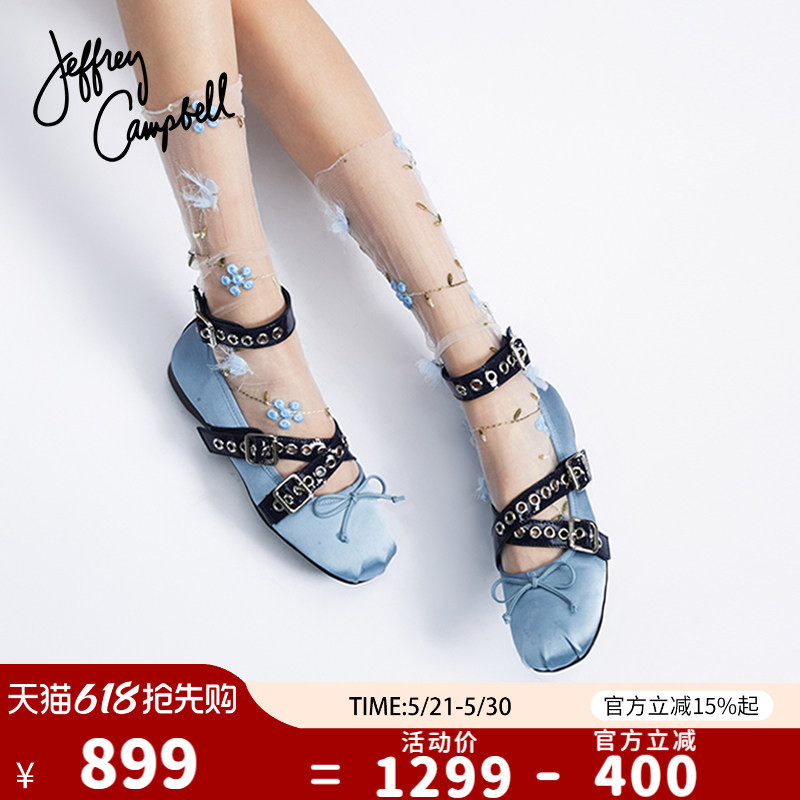 American Jeffrey Campbell Blue Satin Cross Metal Buckle Ballet Shoes Women's Shoes New Spring and Autumn