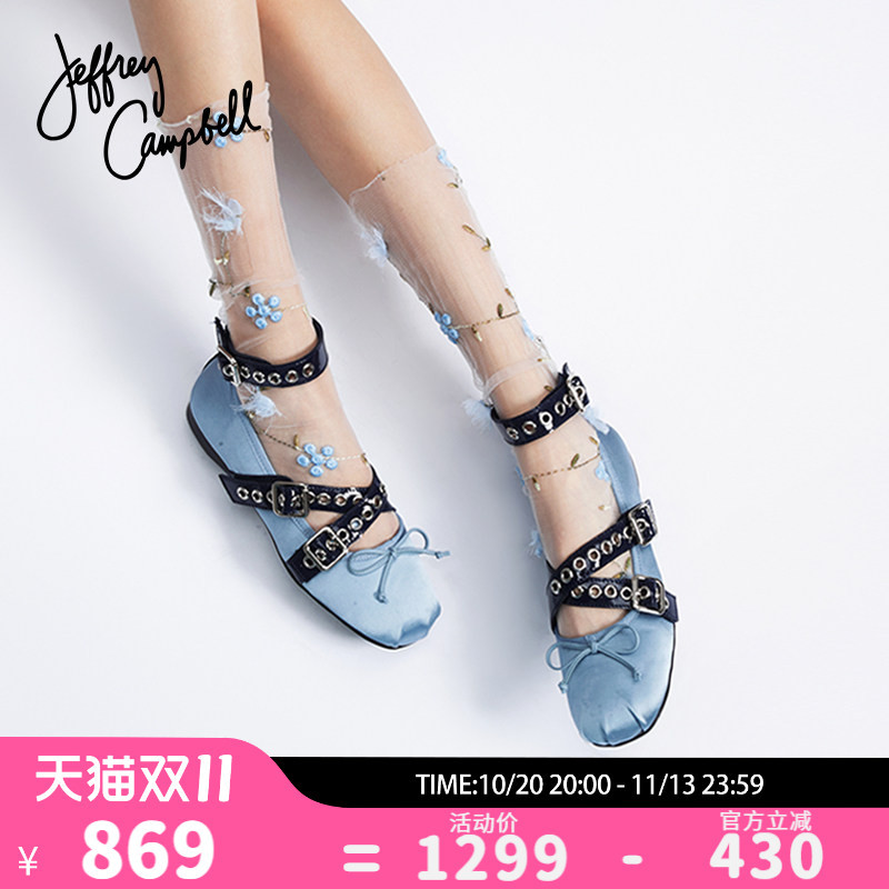 American Jeffrey Campbell Blue Satin Cross Metal Buckle Ballet Shoes Women's Shoes New Spring and Autumn American Jeffrey Campbell Blue Satin Cross Metal Buckle Ballet Shoes Women's Shoes New Spring and Autumn