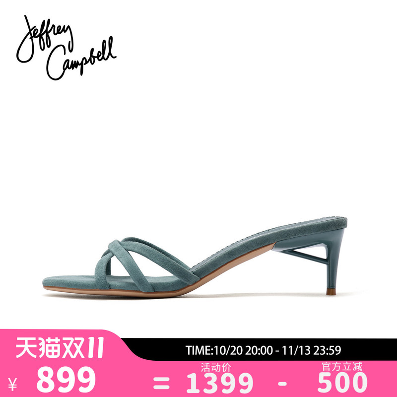 American Jeffrey Campbell Teal Hollow-Out Suede Breathable High-Heeled Slip-On Sandals 26 Summer New