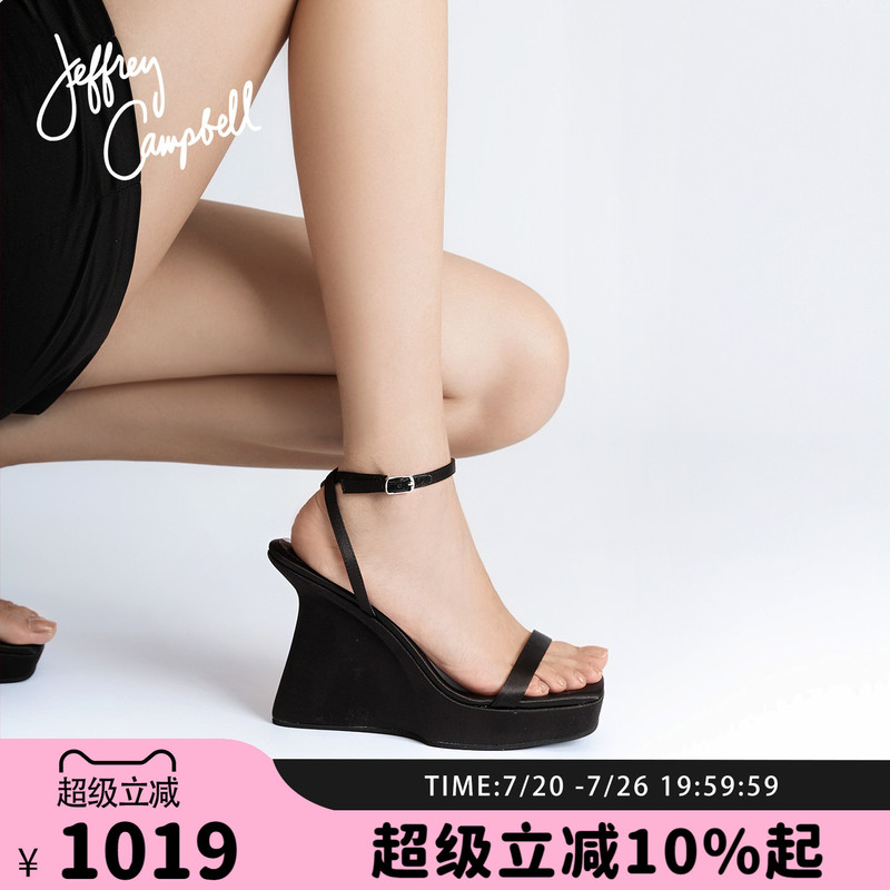 American Jeffrey Campbell Black Waterproof Platform Ultra-High Heel Wedge Strap Buckle Sandals for Women in Summer