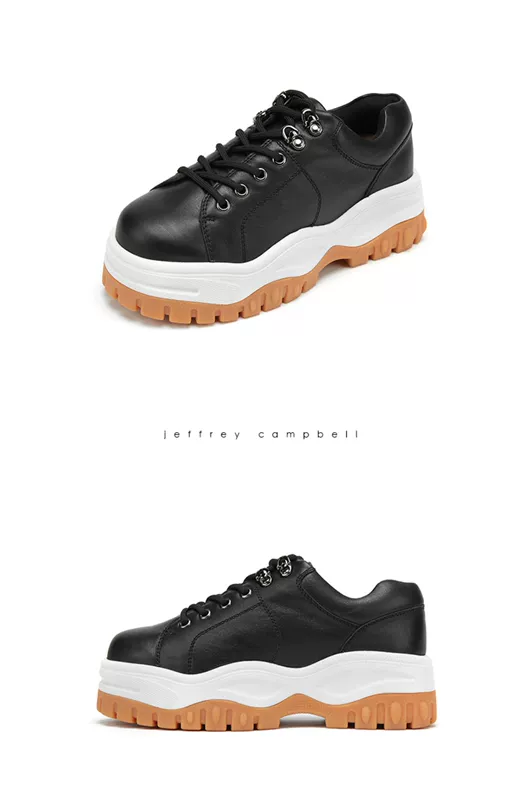 Jeffrey Campbell 2019 đầu mùa xuân mới màu đen tròn mũi dày đáy ren-up bánh xốp thoải mái giày đế thấp phụ nữ - Giày cắt thấp
