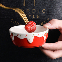 Hand-painted strawberry sauce dish underglaze color ceramic side dish Cute creative dip soy sauce dish Mustard seasoning dish