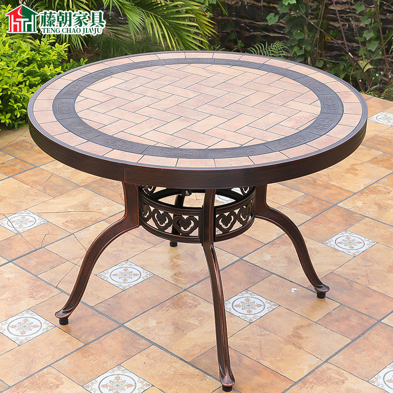 Rattan Imitation Marble Table Cast Aluminum Single Table Courtyard Garden Open-air Table Eu Style Dining Table Outdoor Villa Innate