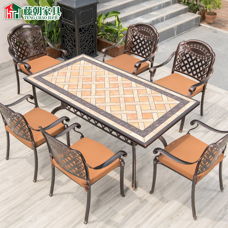 Fuji Outdoor Table Garden Casting Aluminum Table & Chair CourtyOutdoor European style Villa Marble Surface Terrace
