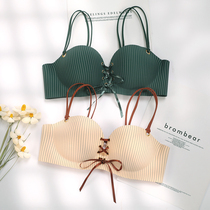 Womens underwear without steel rings Gathered adjustment bra Student high school girl Japanese sweet small bra corset set