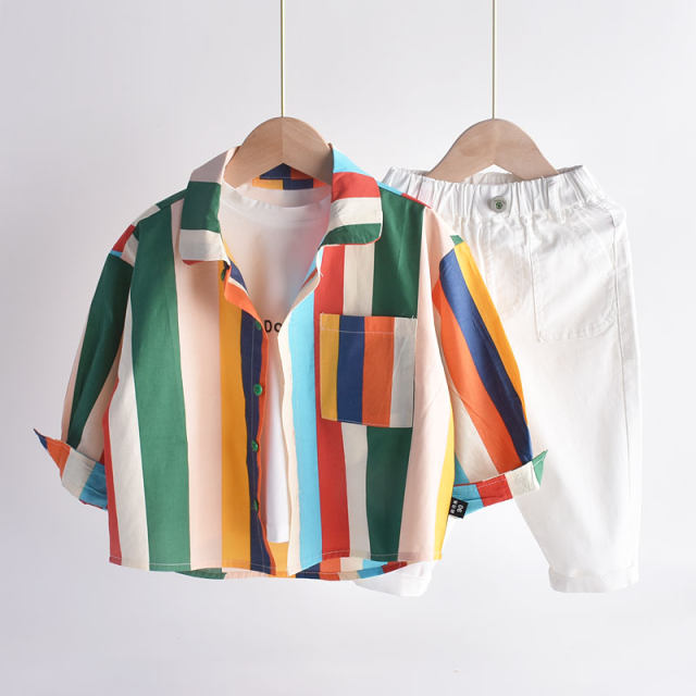 Han Faner~Children's long-sleeved shirt boys autumn thin striped children's baby shirt spring and autumn coat tide