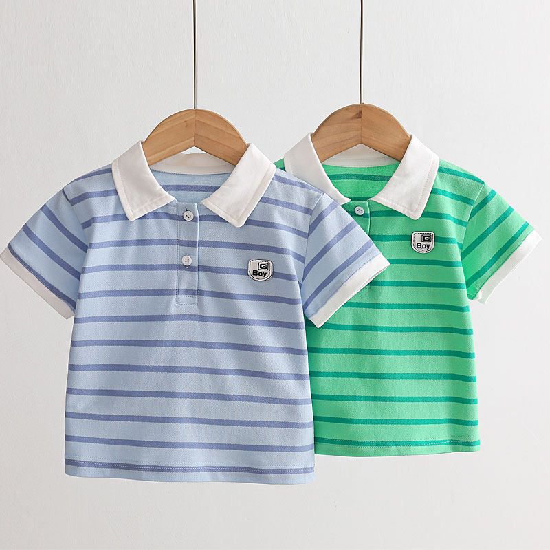 Children's clothing boys Western style polo shirt children's lapel short-sleeved T-shirt 2022 summer new children's cotton T-shirt stripes