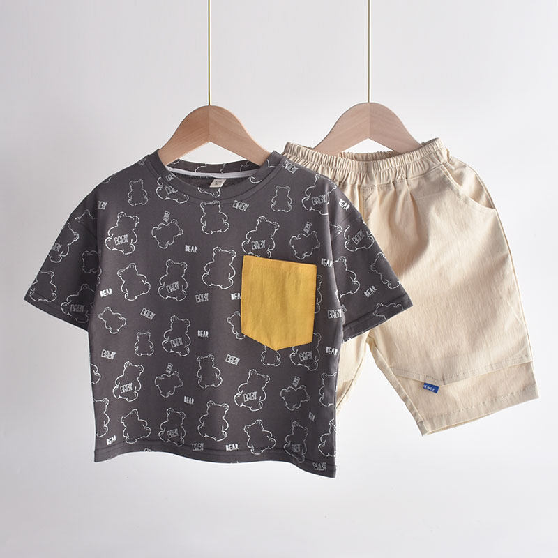 Boys' cotton short-sleeved t-shirt summer children's summer clothes tide brand fried street half-sleeved T-shirt 2022 new children's suit