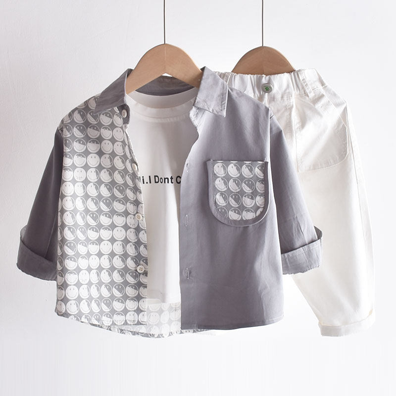 Boy shirt fall new children's shirt Han version Spelling Baby Autumn Clothing Blouse Jacket Korean Version of pure cotton