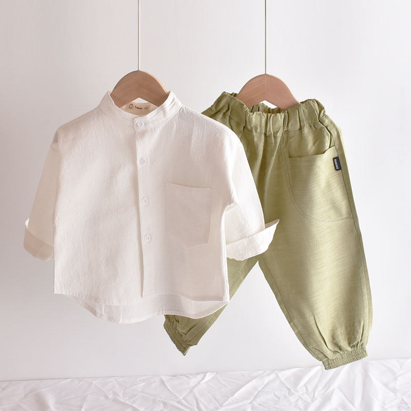 Children's shirts Men's spring autumn clothes boy long sleeve shirt 2022 new medium and small cotton linen slim fit white tide