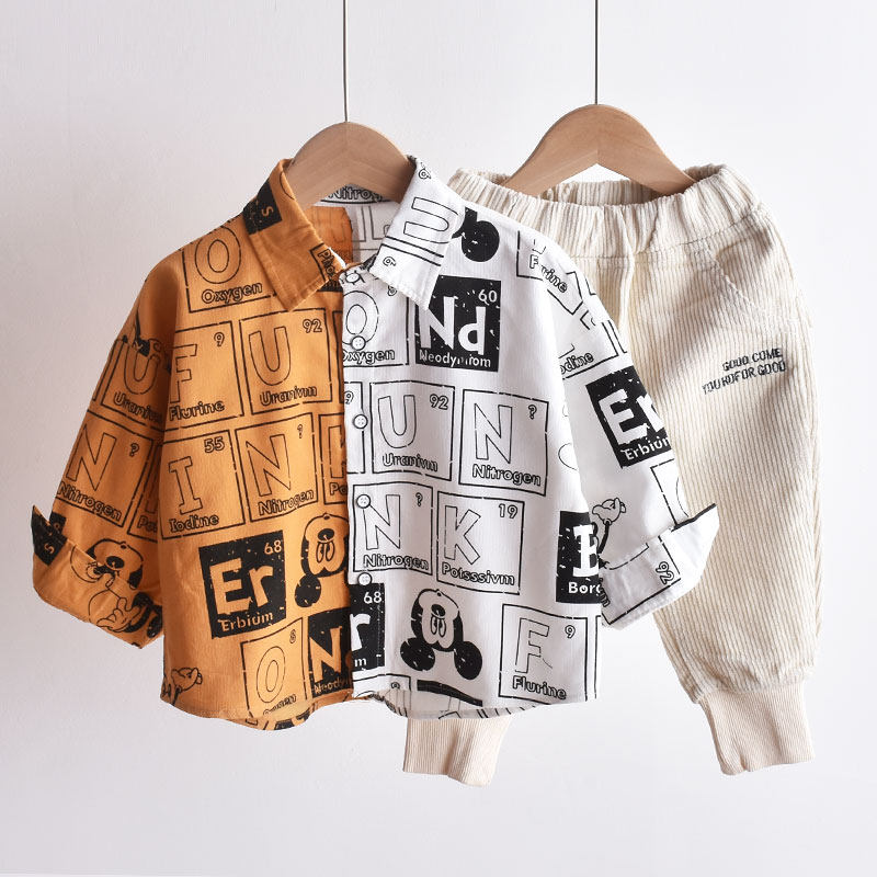 Children's shirt boys long-sleeved corduroy Korean version stitching baby 2022 spring shirt spring and autumn new style Western style