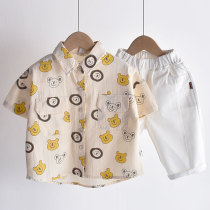 Childrens clothing boys short sleeve shirt summer new childrens thin cartoon summer cotton cotton baby baby foreign atmosphere tide
