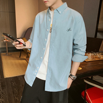 ins spring and autumn shirt men long sleeve teenagers solid color wild wild slim shirt trend fashion shirt men