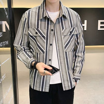 Shirt Men 2021 Autumn New Joker Slim Temperament Plaid Shirt Mens Coat Fashion Korean Shirt