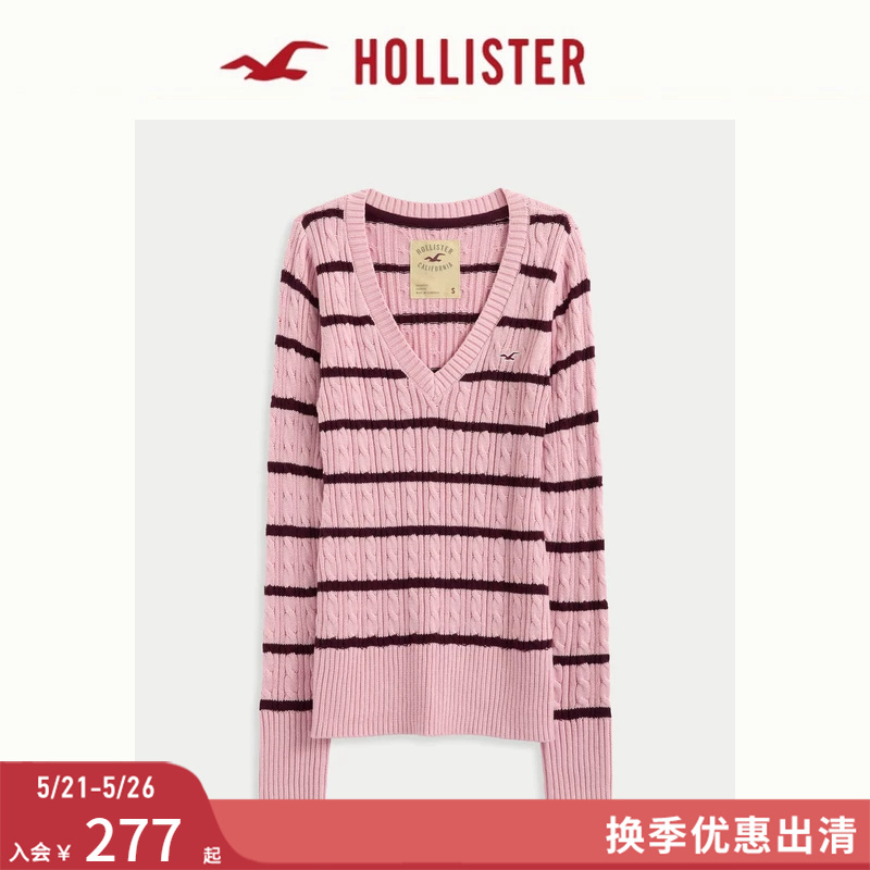 Hollister Small Seagull Pattern Classic Twist V-Neck Knitted Sweater 26 Spring New Women's Clothing 350-1605