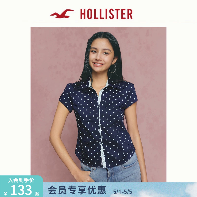 Hollister American Classic Y2K Commuter Slim-Fitting Lace-Up Short-Sleeved Shirt 26 Spring and Summer Women's Clothing 340-6066