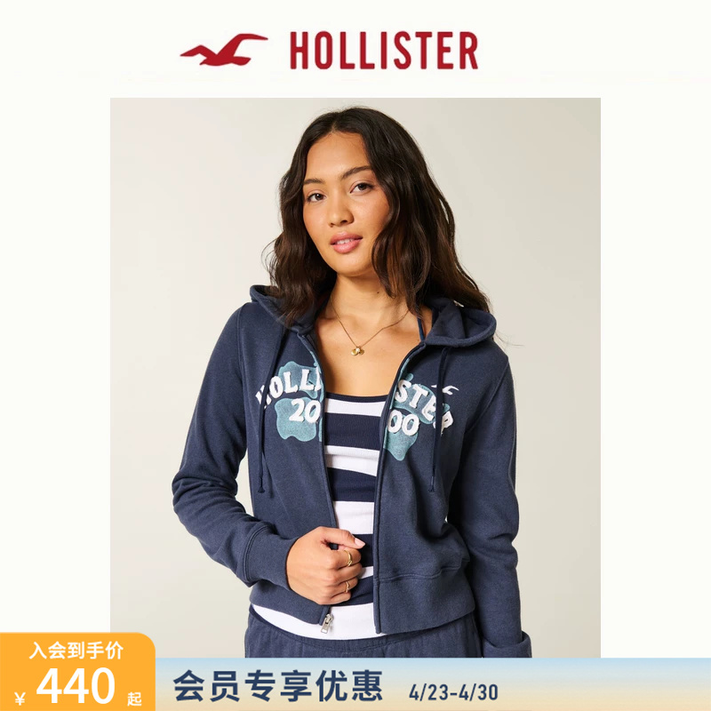 Hollister Small Seagull Pattern American Terry Cloth Hooded Sweatshirt 26 Spring Women's Clothing 352-5992