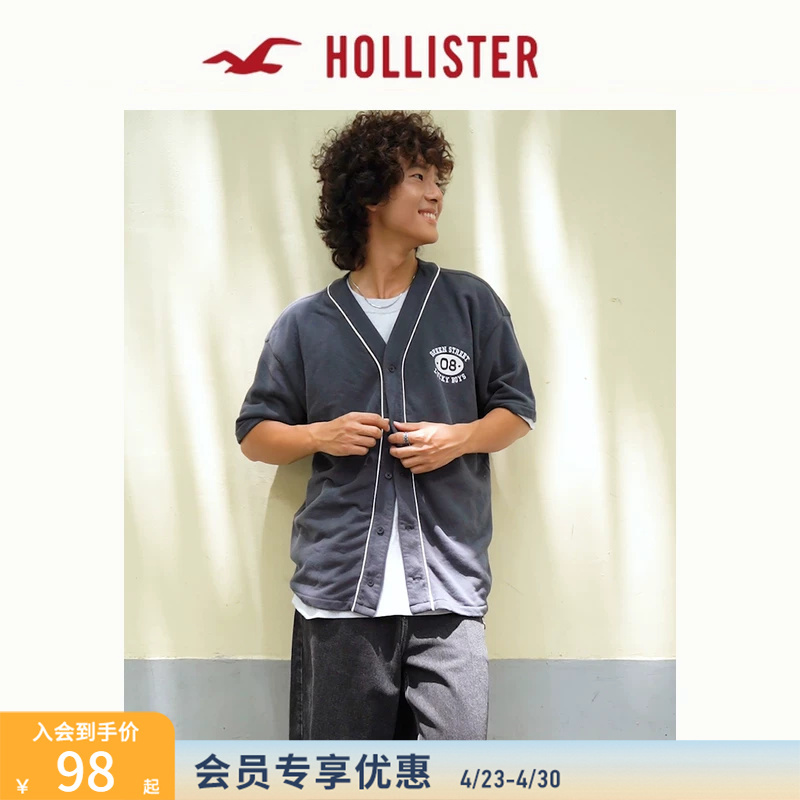 Hollister American Style 25 Summer Black Baseball Uniform Cardigan Short-Sleeved T-Shirt Men's Clothing 322-5193