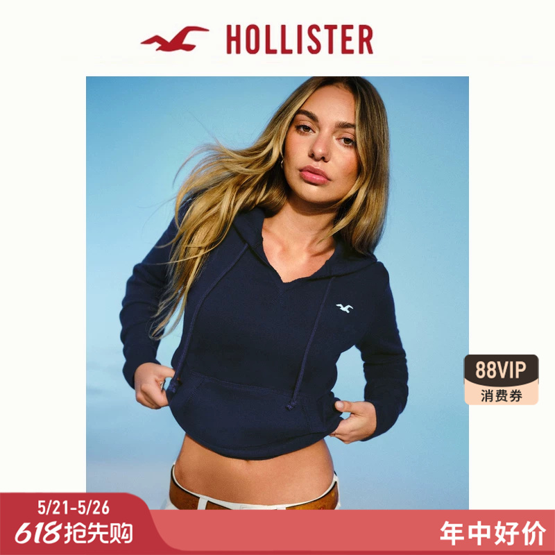 Hollister Small Seagull Pattern American Fleece Hooded Sweatshirt 26 Spring and Summer Women's Clothing 352-6183