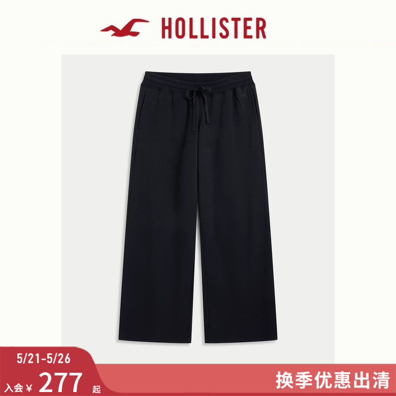Hollister Small Seagull Pattern Comfortable Fleece Black Sports Sweatpants 26 Spring/Summer Women's Clothing 347-6940