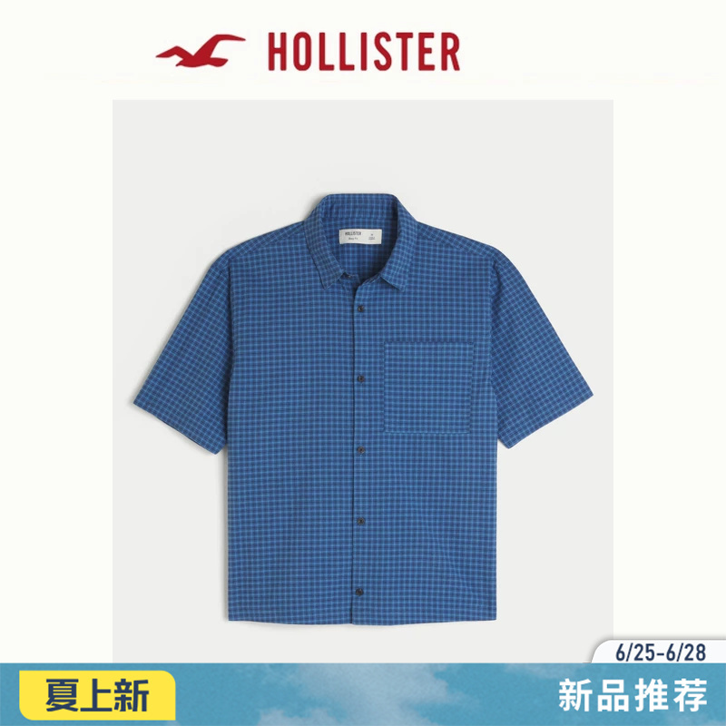 Hollister American Retro Plaid Silhouette Casual Short-Sleeved Shirt 26 Summer and Autumn New Men's Clothing 325-6044