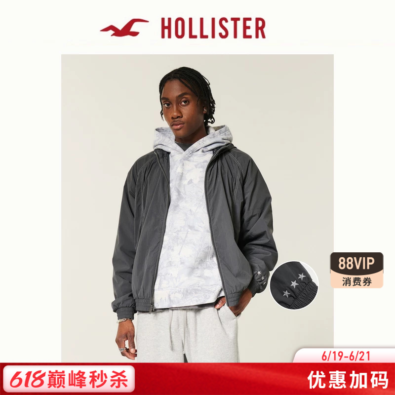 Hollister American Style Star Embroidered Black Hooded Sports Jacket 26 Spring Men's Clothing 332-6019